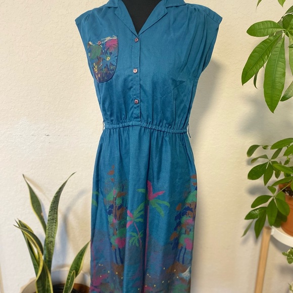 Vintage, 70s,art to wear, artsy, birds, tropical, hippie, quirky, grandma - Picture 1 of 3